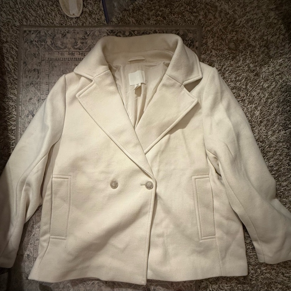 H&M Cream Pea Coat Structured Fabric Classic Design